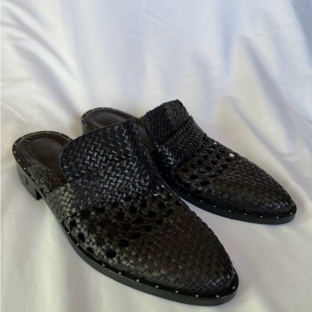 Freda Salvador Black Keen Woven Leather Mules, 7.5